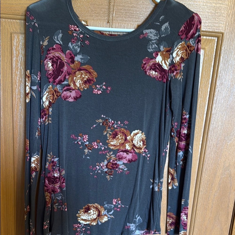 Maurices Floral Long Sleeve Top - Black and Pink